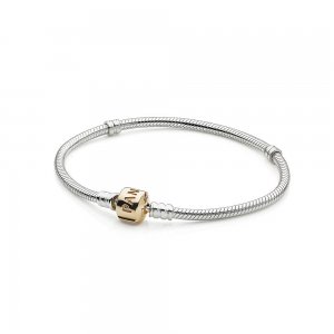 Pulseira pandora prata de Lei com fecho de Ouro - 590702HG