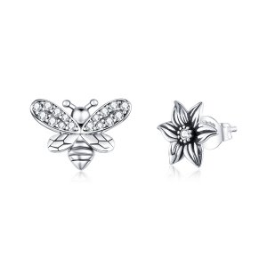 Brincos Petit Borboleta e flor estilo Pandora - SCE884 Brincos Petit Borboleta e flor estilo Pandora - SCE884