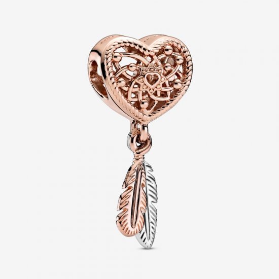 Charm de Filtro dos Sonhos com Coração Vazado e Duas Plumas Pandora - 789068C00  Clique na imagem para fechar