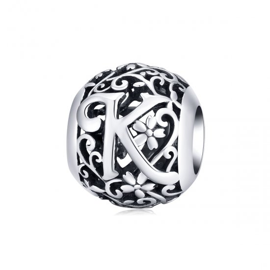 Charm Flores com orifícios, letra K estilo Pandora - SCC1444-K  Clique na imagem para fechar