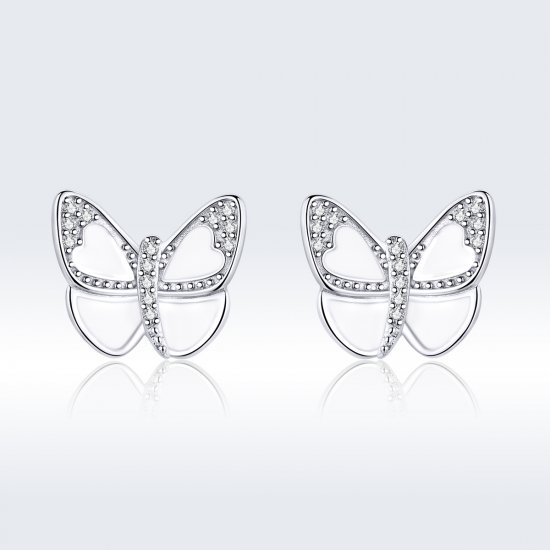 Brincos Petit Borboleta branca estilo Pandora - SCE876  Clique na imagem para fechar