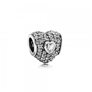 Charm PANDORA de Prata Coração Duplo de Pavê - 791168CZ
