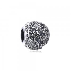 Charm berloques Pandora de prata Folhas e flores Charm berloques Pandora de prata Folhas e flores