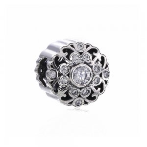 Charm berloques Pandora de prata Flor vintage Charm berloques Pandora de prata Flor vintage