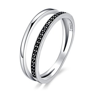 Anel Movimento Preto e Branco estilo Pandora - SCR082