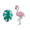 Brincos Petit Folha e Flamingos estilo Pandora - SCE1124 Brincos Petit Folha e Flamingos estilo Pandora - SCE1124