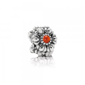 Charm PANDORA de Prata Flor Cornalina - 790580CAR Charm PANDORA de Prata Flor Cornalina - 790580CAR