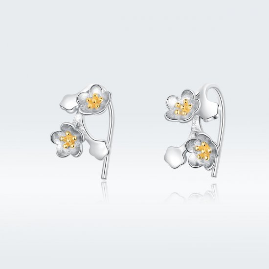Brincos Petit Dois tons Sakura estilo Pandora - SCE778  Clique na imagem para fechar