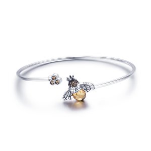 Bracelete Rigido Aberto História da Abelha estilo Pandora - SCB104 Bracelete Rigido Aberto História da Abelha estilo Pandora - SCB104