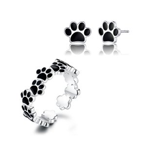 Conjunto de joias Dois tons Pegada estilo Pandora - SET013 Conjunto de joias Dois tons Pegada estilo Pandora - SET013