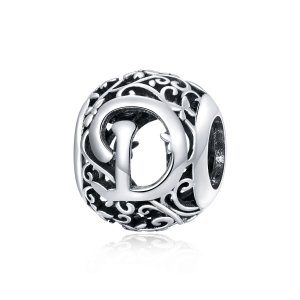 Charm Flores com orifícios, letra D estilo Pandora - SCC1444-D Charm Flores com orifícios, letra D estilo Pandora - SCC1444-D