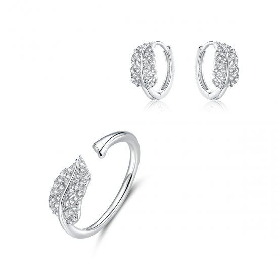Conjunto de joias Dois tons Pluma estilo Pandora - SET012  Clique na imagem para fechar