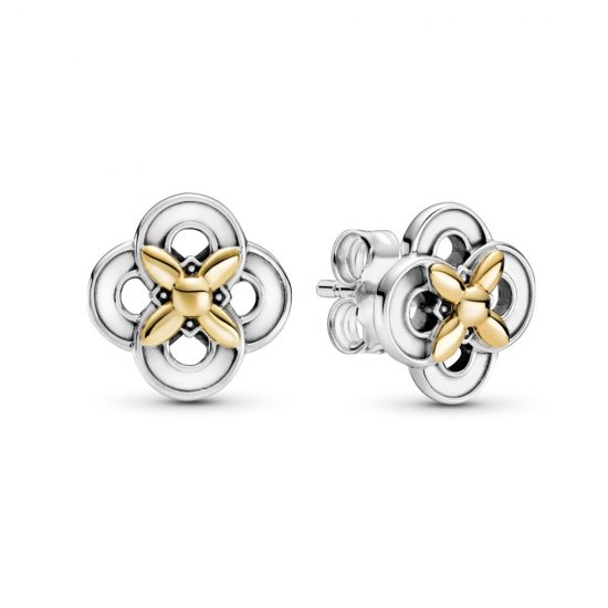 Brincos Flower, Prata e Ouro 14k Pandora - 299349C00  Clique na imagem para fechar