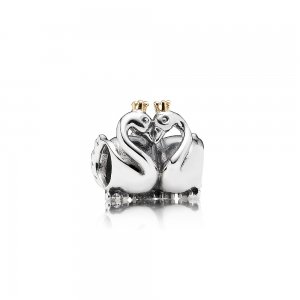 Charm PANDORA de Prata e Ouro Cisnes Apaixonados - 791189