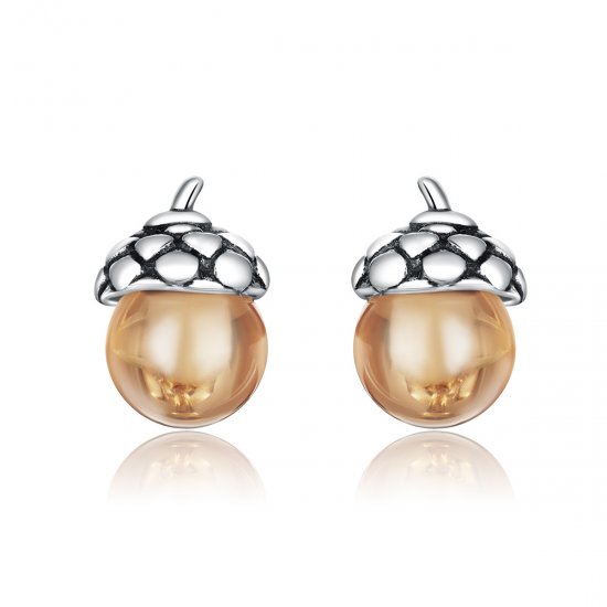 Brincos Petit Fruto Brilhante do Carvalho estilo Pandora - SCE935  Clique na imagem para fechar