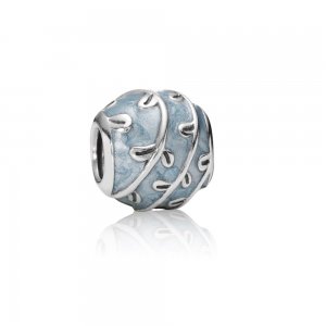 Charm PANDORA de Prata Esmaltado Folhas Azuis - 790525EN18 Charm PANDORA de Prata Esmaltado Folhas Azuis - 790525EN18