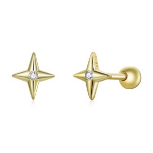 Brincos Petit Estrelas douradas estilo Pandora - SCE1117 Brincos Petit Estrelas douradas estilo Pandora - SCE1117