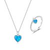 Conjunto de joias Dois tons Coração Azul Escuro estilo Pandora - SET018 Conjunto de joias Dois tons Coração Azul Escuro estilo Pandora - SET018