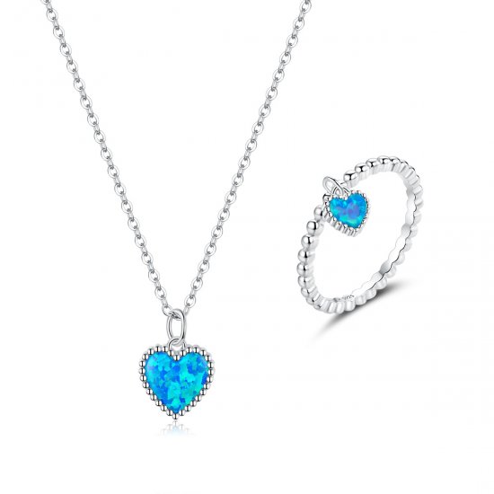 Conjunto de joias Dois tons Coração Azul Escuro estilo Pandora - SET018  Clique na imagem para fechar