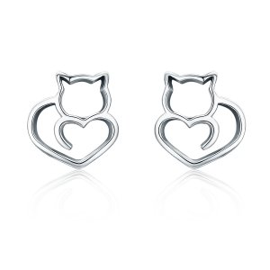 Brincos Petit Gato fofo estilo Pandora - SCE271 Brincos Petit Gato fofo estilo Pandora - SCE271