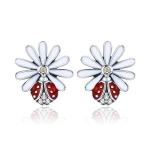 Brincos Petit Flor e Joaninha estilo Pandora - SCE459 Brincos Petit Flor e Joaninha estilo Pandora - SCE459