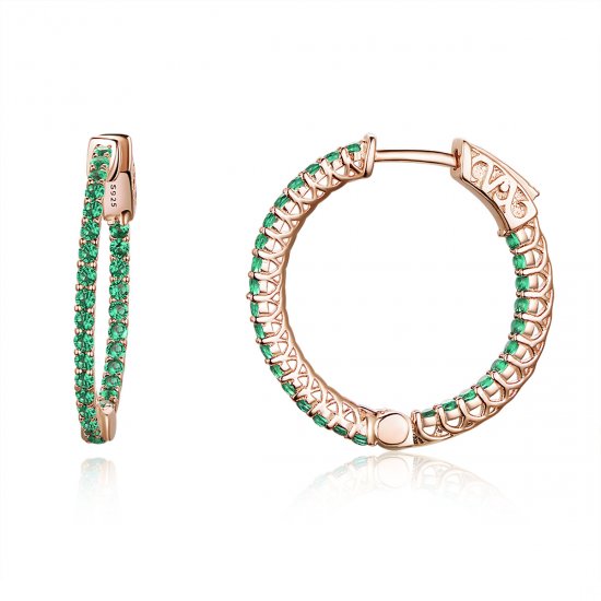 Brinco Argolas Estilo Verde estilo Pandora Rosa - SCE511  Clique na imagem para fechar