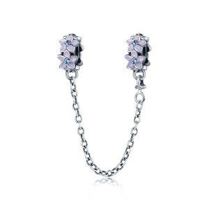 Corrente de Segurança Flores roxas estilo Pandora - SCC602 Corrente de Segurança Flores roxas estilo Pandora - SCC602