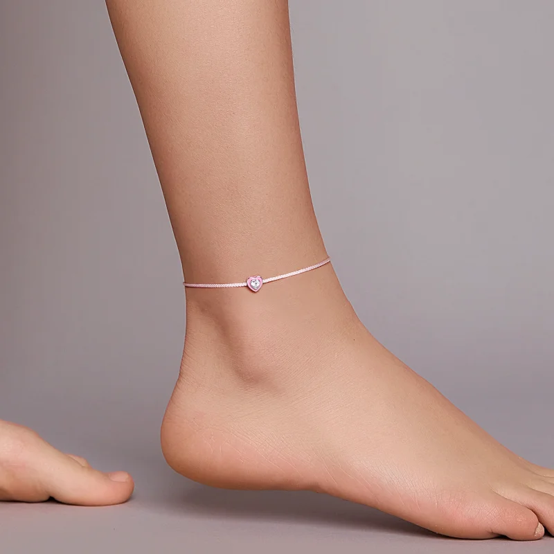 (imagem para) Pandora Style Pink Heart Anklet - SCT022 - Visualizar 5