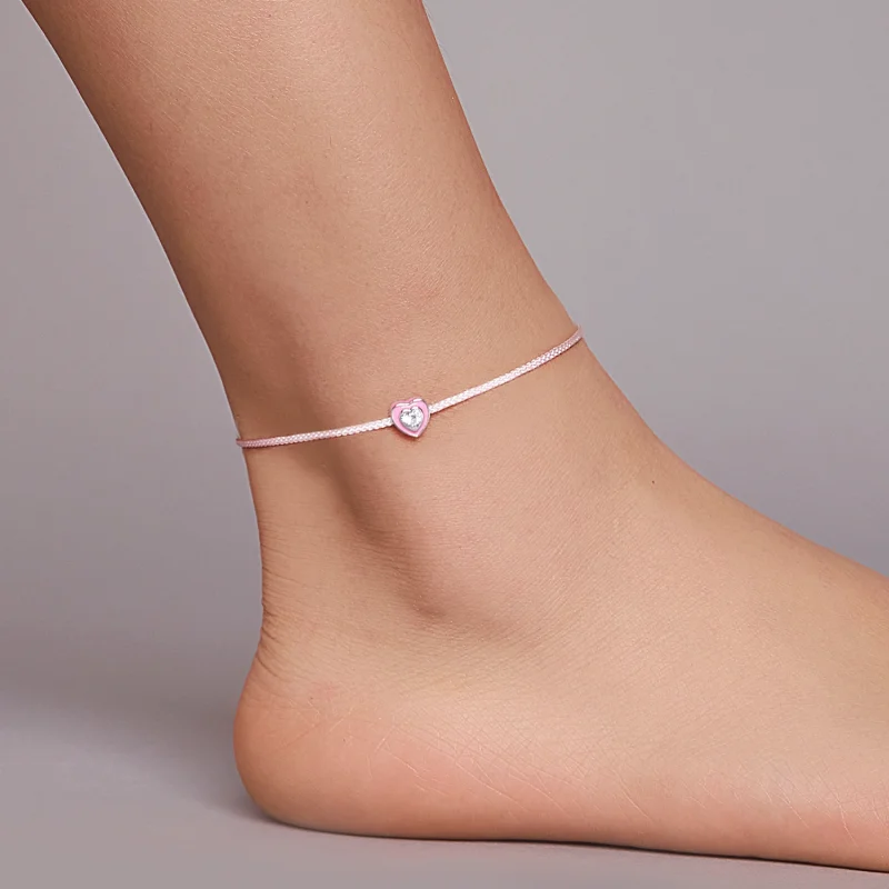 (imagem para) Pandora Style Pink Heart Anklet - SCT022 - Visualizar 6