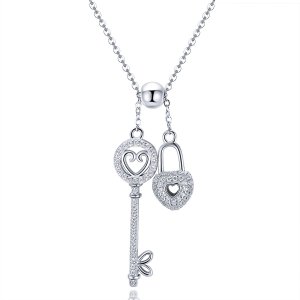 Colar Chave do Heart Lock estilo Pandora - SCN290 Colar Chave do Heart Lock estilo Pandora - SCN290