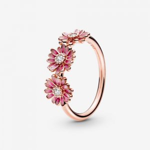 Anel Trio de Flores de Margarida Rosa Pandora Rose - 188792C01