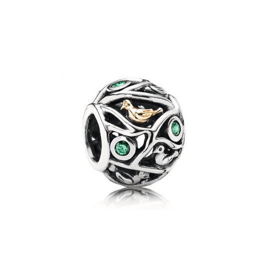 Charm PANDORA de Prata e Ouro Pássaros da Floresta - 791213CZN  Clique na imagem para fechar