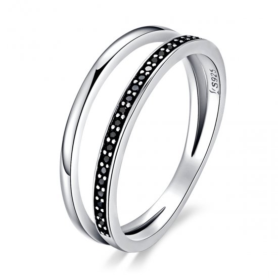 Anel Movimento Preto e Branco estilo Pandora - SCR082  Clique na imagem para fechar