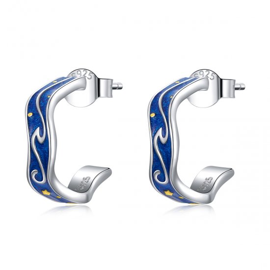 Brincos Petit Padrão de Estrela Azul estilo Pandora - SCE1029  Clique na imagem para fechar