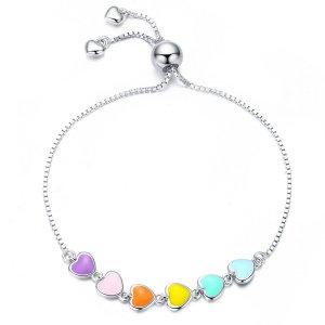 Pulseira Corações Arco-Íris estilo Pandora - SCB158 Pulseira Corações Arco-Íris estilo Pandora - SCB158