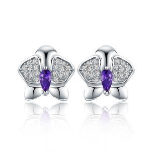 Brincos Petit Orquídea Borboleta estilo Pandora - BSE036 Brincos Petit Orquídea Borboleta estilo Pandora - BSE036