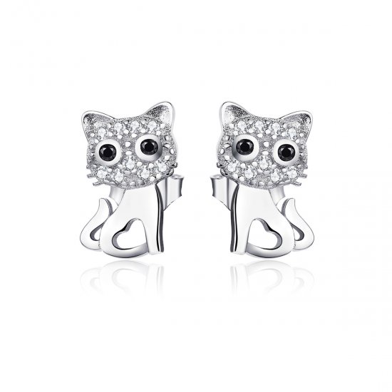 Brincos Petit Gato fofo estilo Pandora - SCE797  Clique na imagem para fechar
