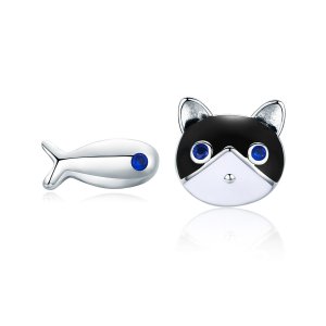 Brincos Petit Gato e peixe estilo Pandora - SCE623