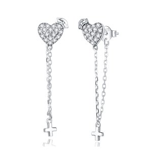 Brinco Anjo de branco Cruzar com amor estilo Pandora - SCE969 Brinco Anjo de branco Cruzar com amor estilo Pandora - SCE969