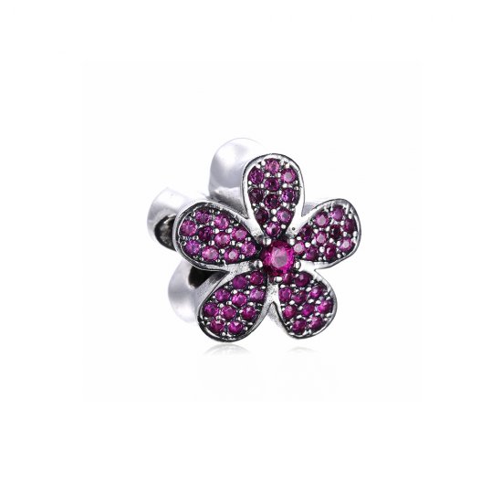Charm Pandora de prata Margarida roxa do brilho  Clique na imagem para fechar