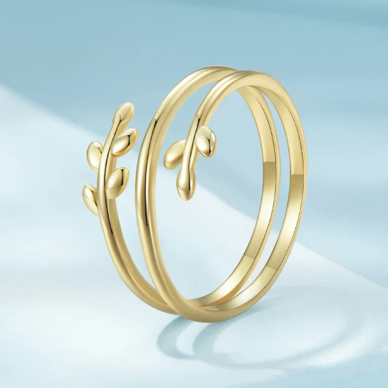 (imagem para) Anel Aberto de Círculos de Folhas Banhado a Ouro Estilo Pandora - SCR755-B - Visualizar 2