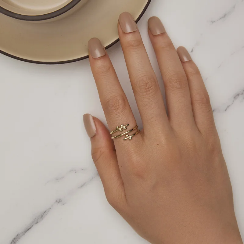 (imagem para) Anel Aberto de Círculos de Folhas Banhado a Ouro Estilo Pandora - SCR755-B - Visualizar 6