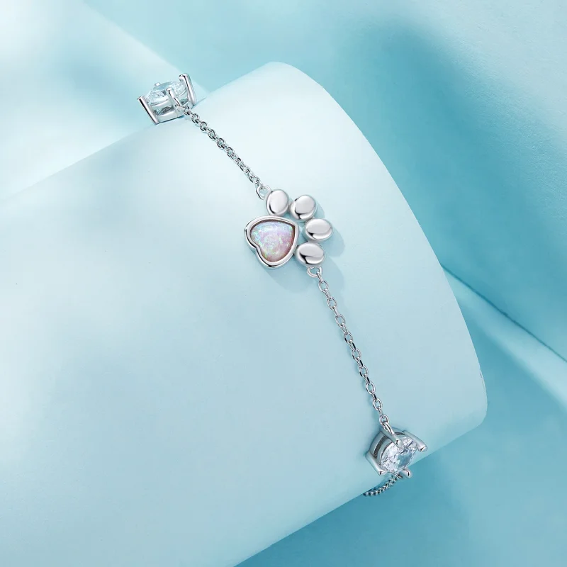 (imagem para) Bracelete Pandora Style com Opala e Pegada de Pata - SCB256 - Visualizar 3