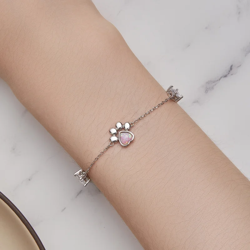 (imagem para) Bracelete Pandora Style com Opala e Pegada de Pata - SCB256 - Visualizar 5