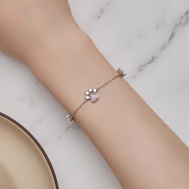 (imagem para) Bracelete Pandora Style com Opala e Pegada de Pata - SCB256 - Visualizar 6