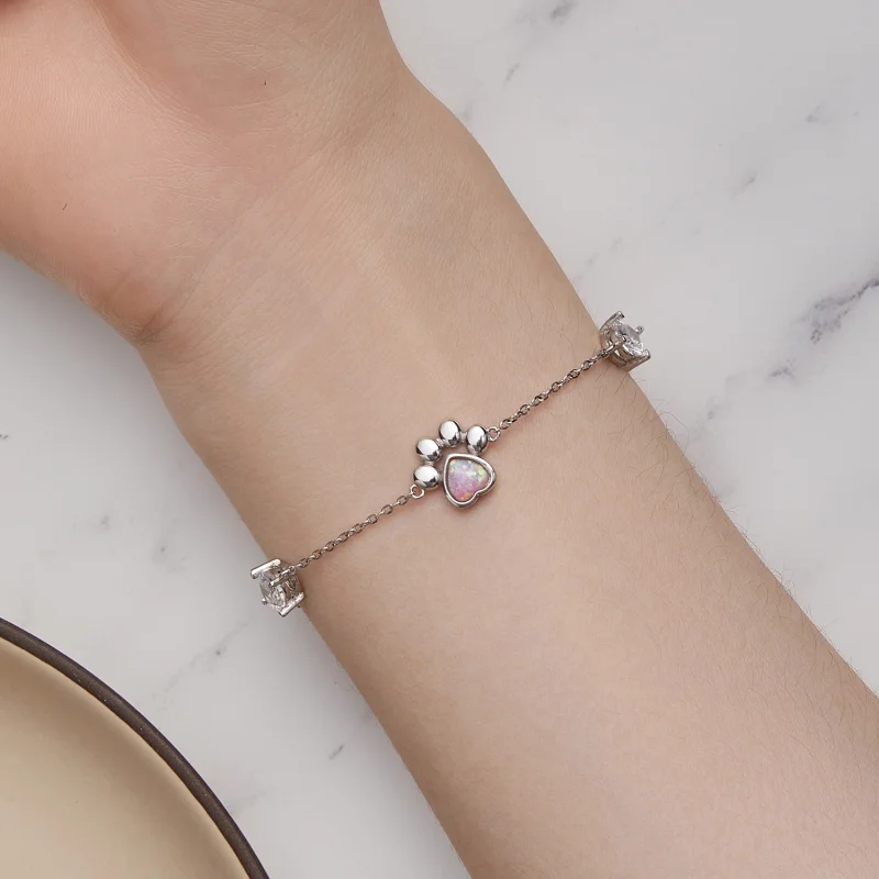 (imagem para) Bracelete Pandora Style com Opala e Pegada de Pata - SCB256 - Visualizar 7