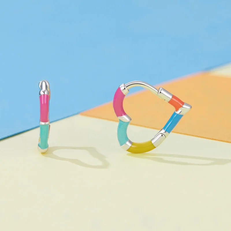 (imagem para) Brincos Argola Coração Arco-Íris Estilo Pandora - SCE1607 - Visualizar 2