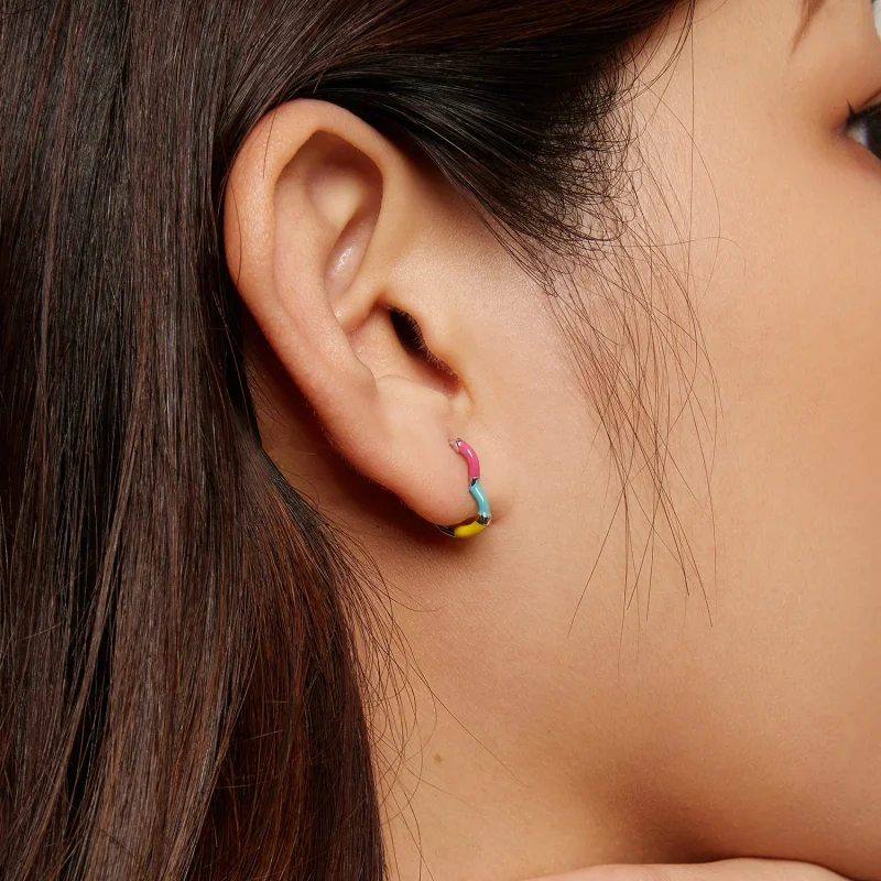 (imagem para) Brincos Argola Coração Arco-Íris Estilo Pandora - SCE1607 - Visualizar 7