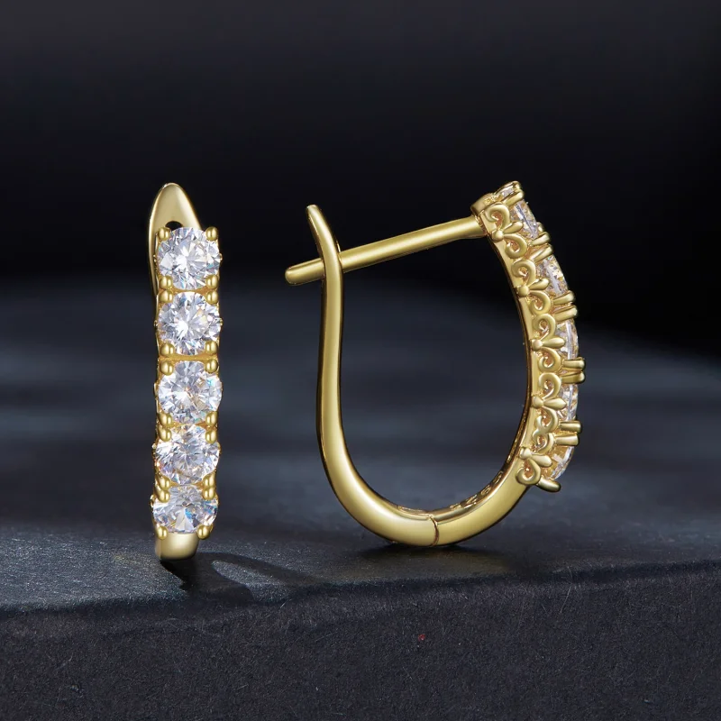 (imagem para) Brincos Argola Padrão Moissanite Formato U Estilo Pandora - MSE011-B - Visualizar 2