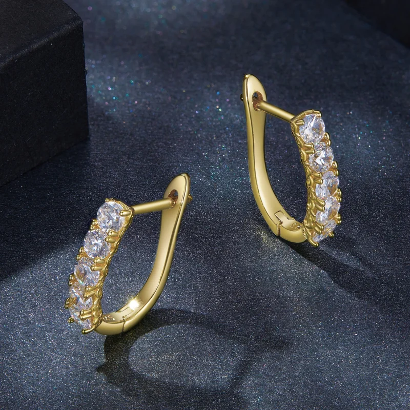 (imagem para) Brincos Argola Padrão Moissanite Formato U Estilo Pandora - MSE011-B - Visualizar 3